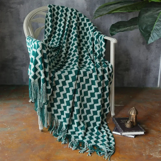 Manta Clara Geométrico de Chenille em Tricô