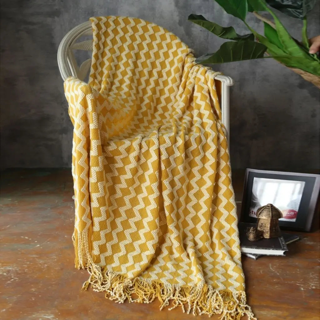 Manta Clara Geométrico de Chenille em Tricô