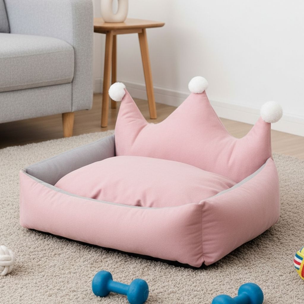 Cama para Cachorro com Coroa e Almofada de Pelúcia Leo