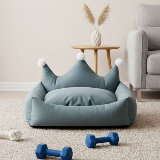 Cama para Cachorro com Coroa e Almofada de Pelúcia Leo