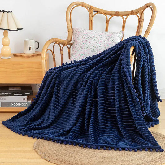 Manta de Veludo com Pompons com Franjas Macio de Flanela