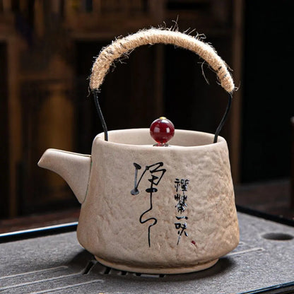 Bule Ikenaga Artesanal Cerâmica Rústica com Alça Superior