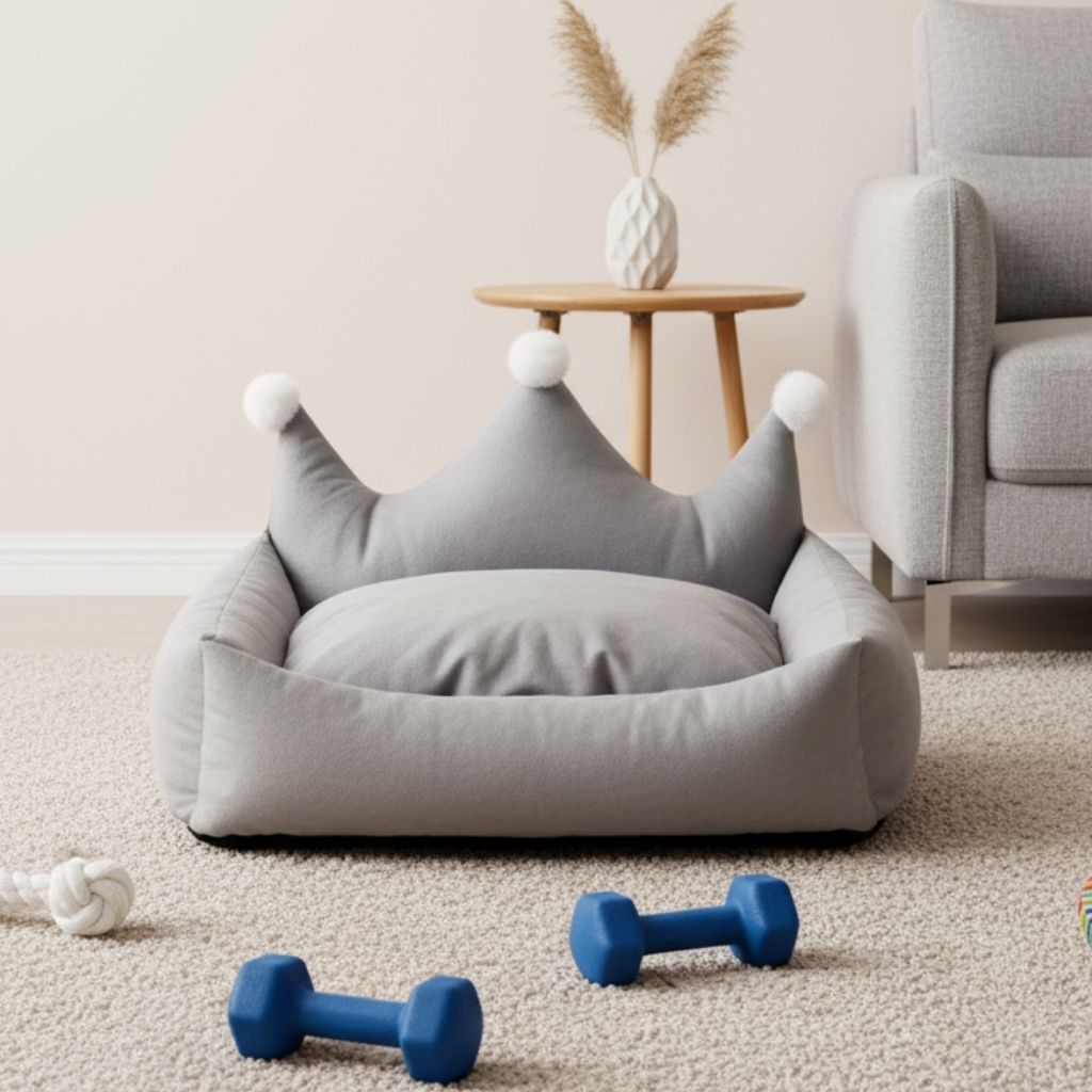 Cama para Cachorro com Coroa e Almofada de Pelúcia Leo