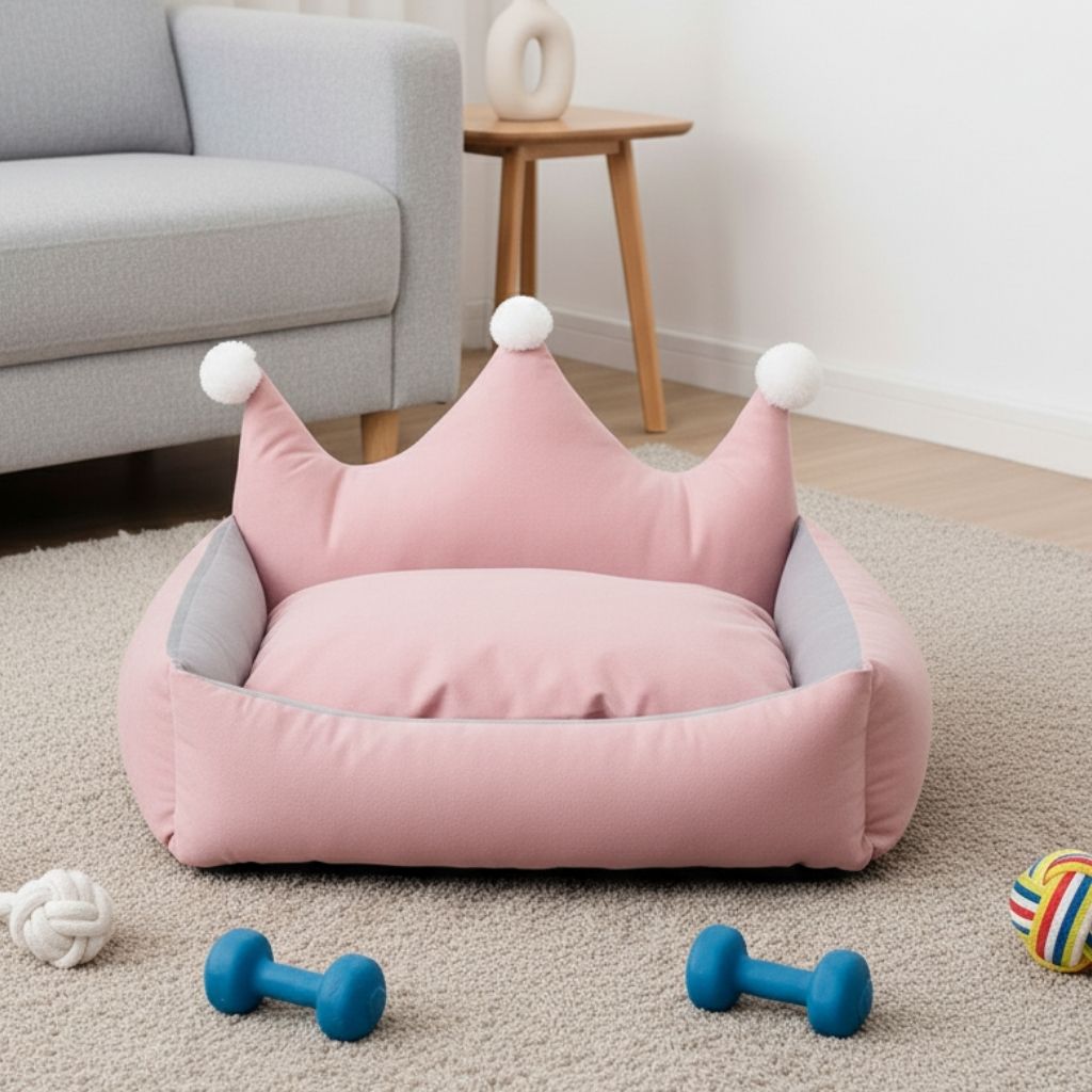 Cama para Cachorro com Coroa e Almofada de Pelúcia Leo