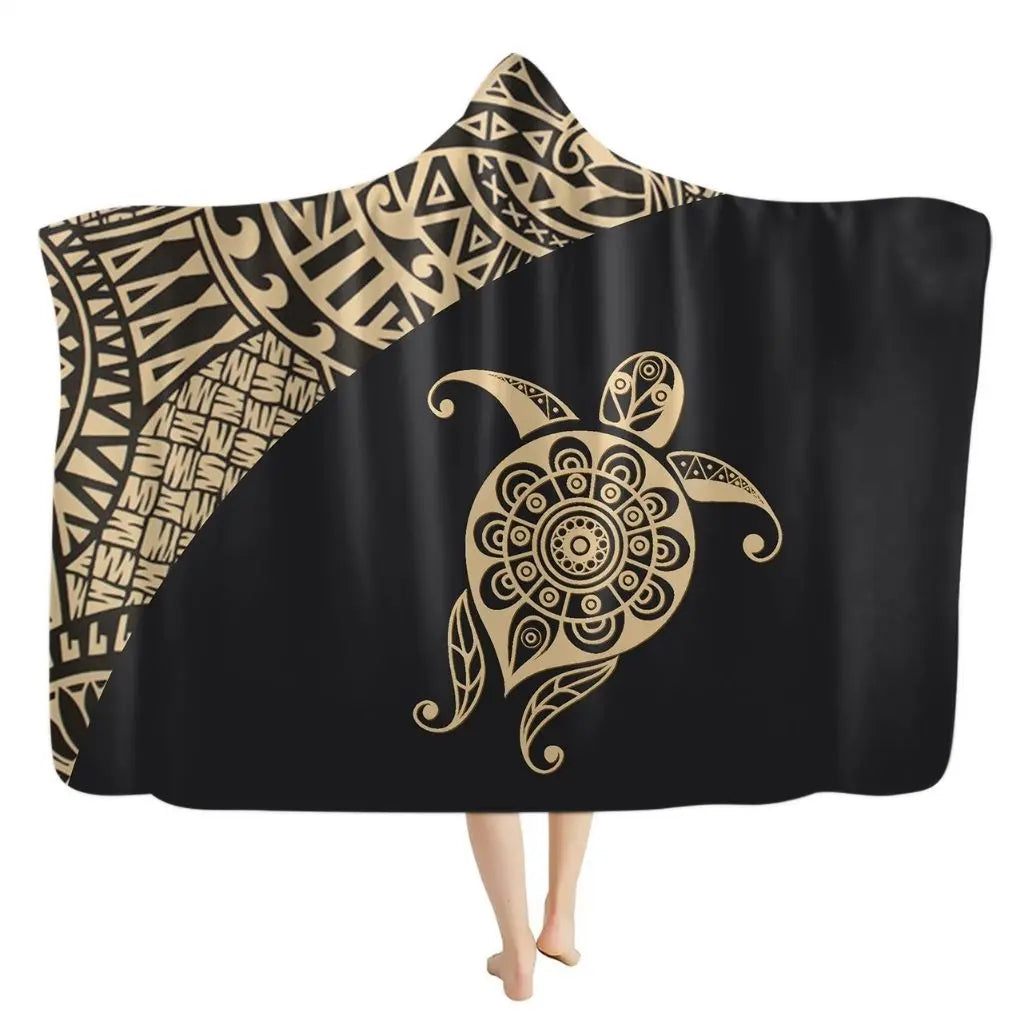 Manta Ayla Boho de Tartaruga com Capuz de Flanela