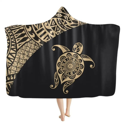 Manta Ayla Boho de Tartaruga com Capuz de Flanela