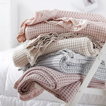 Manta Acolchoada de Algodão Macia Mila Waffle de Renda