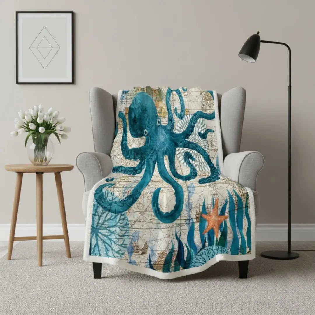 Manta Luca Estampa Oceano Coral de Fleece