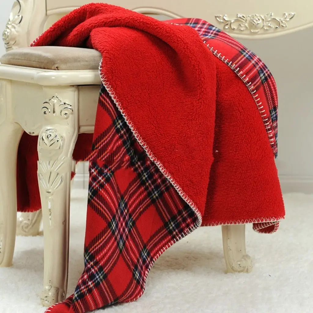 Manta Nora Vermelho Xadrez de Flanela de Fleece