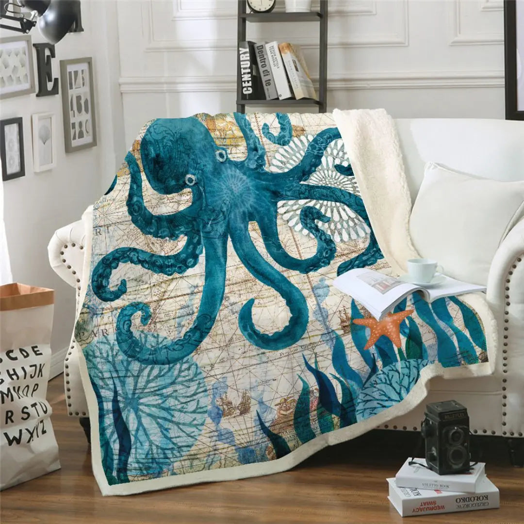 Manta Luca Estampa Oceano Coral de Fleece