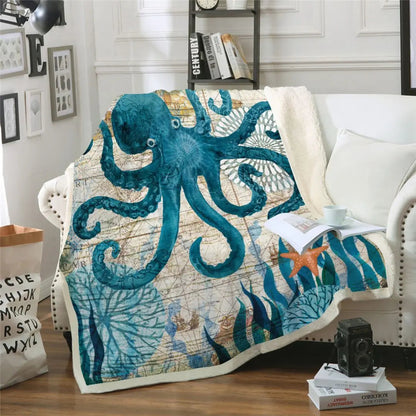 Manta Luca Estampa Oceano Coral de Fleece