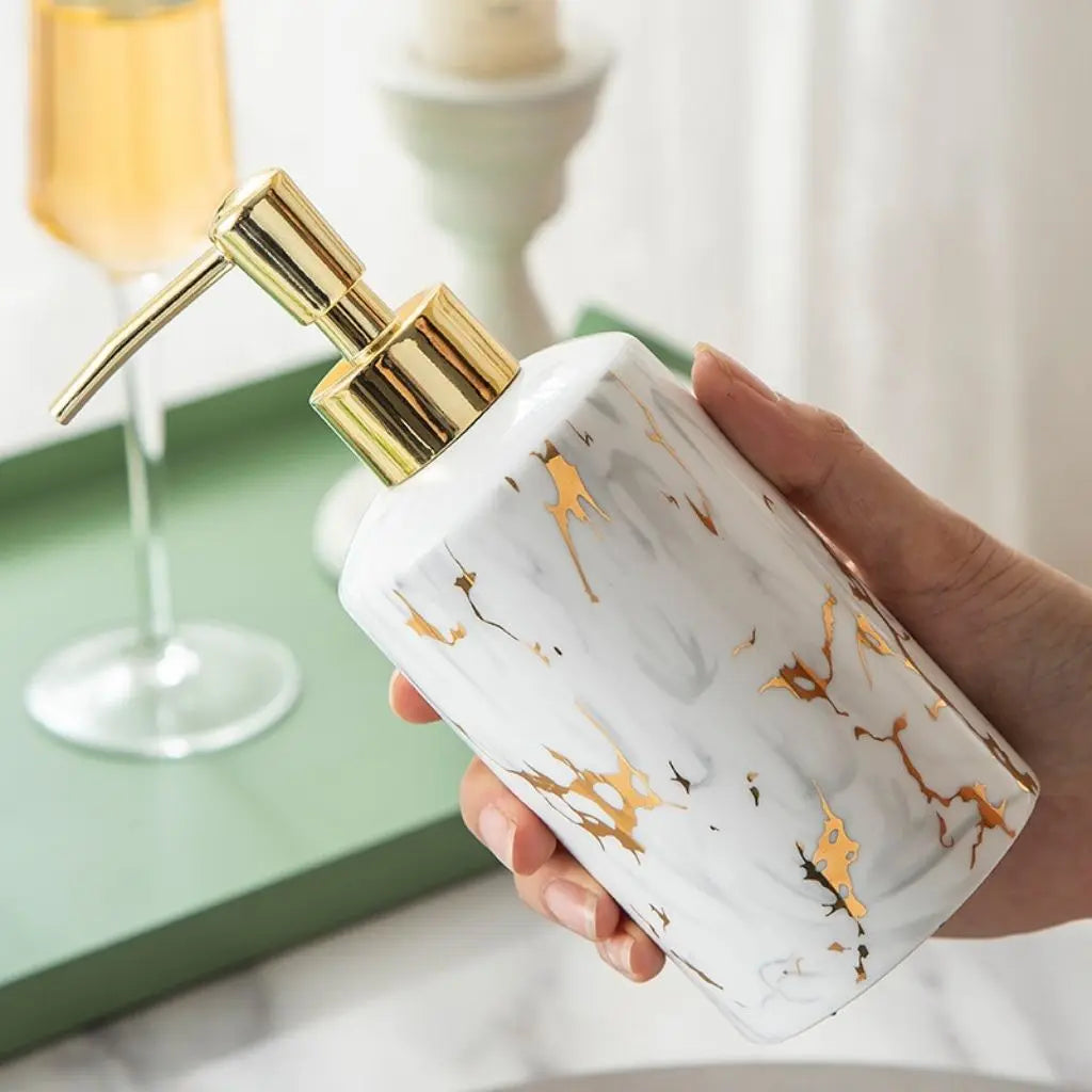 Kit de Banheiro Amelia de Mármore – Kit de Higiene de 4 Peças de Cerâmica