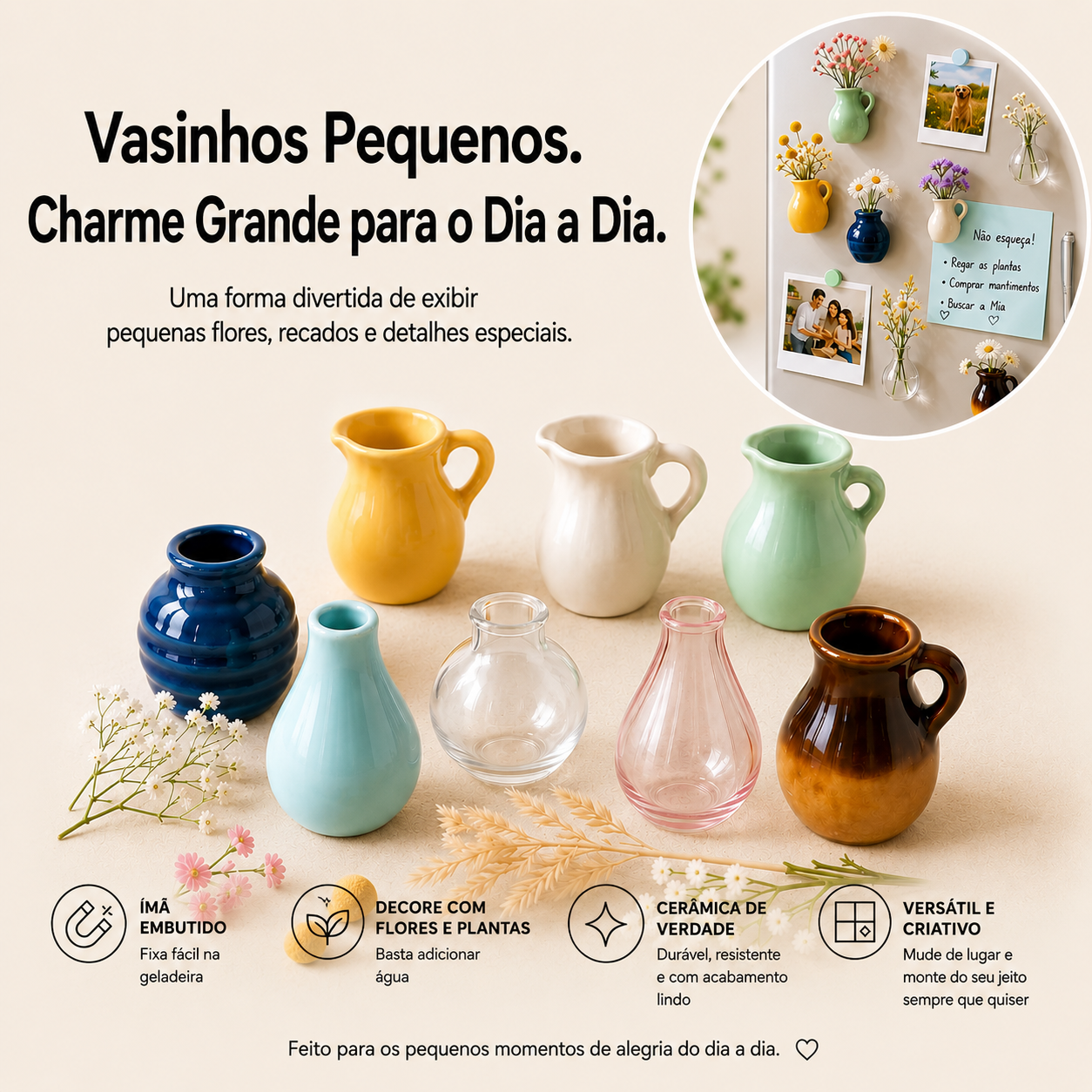 Ímãs de Geladeira em Formato de Vaso Roselle