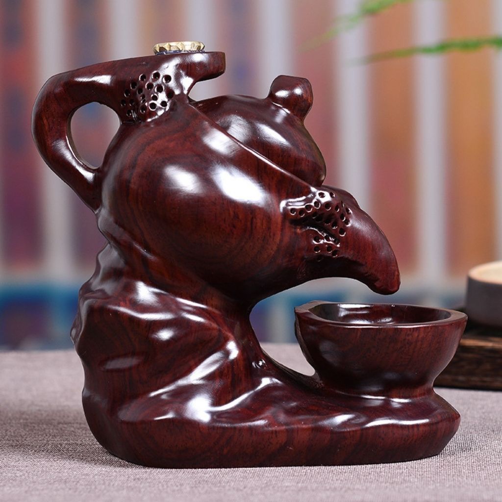 Bule Decorativo Queimador de Incenso Kai de Ébano Entalhado