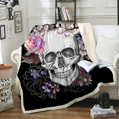 Manta Ronan Caveira Floral de Veludo