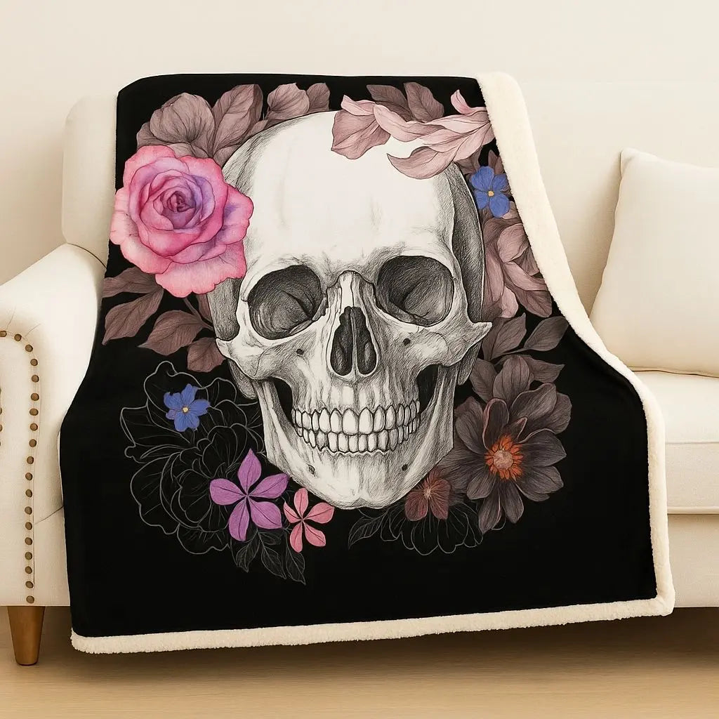 Manta Ronan Caveira Floral de Veludo
