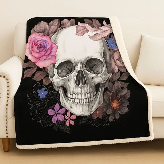 Manta Ronan Caveira Floral de Veludo