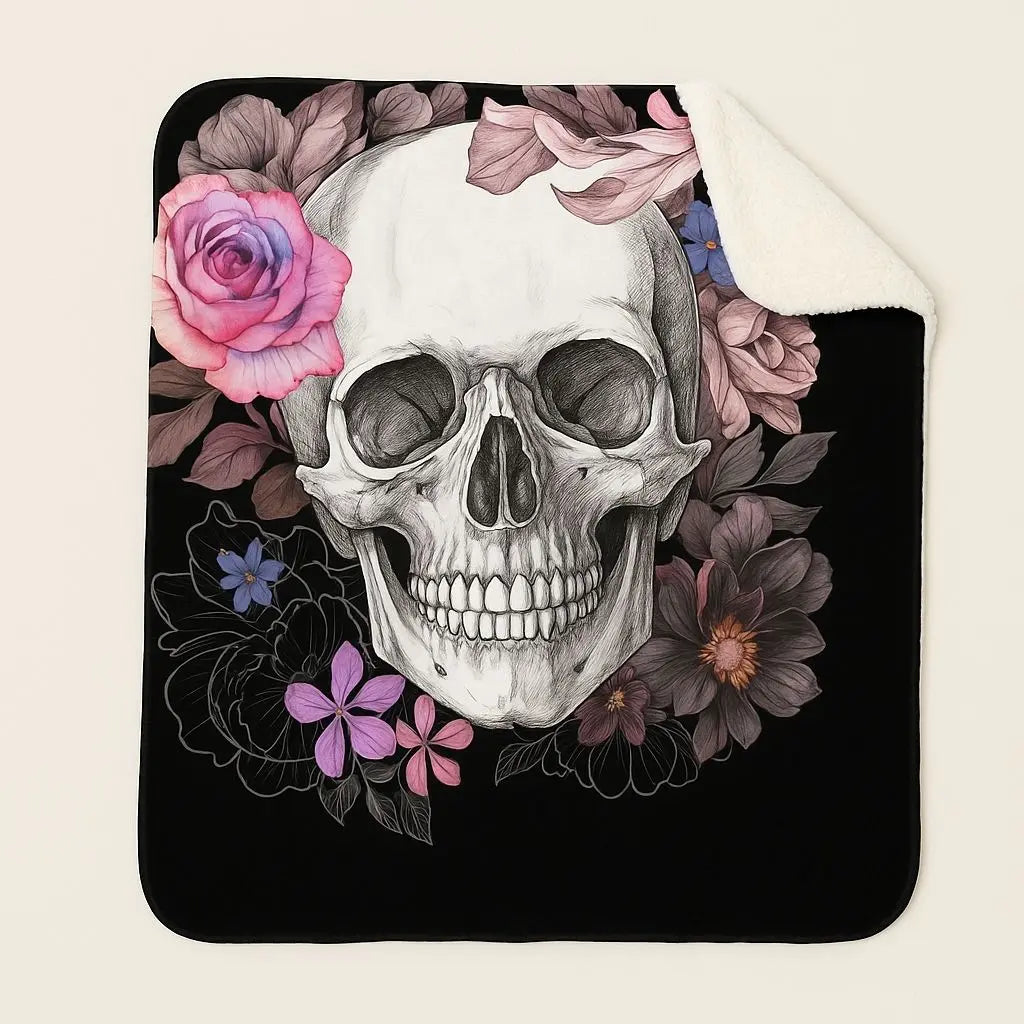 Manta Ronan Caveira Floral de Veludo