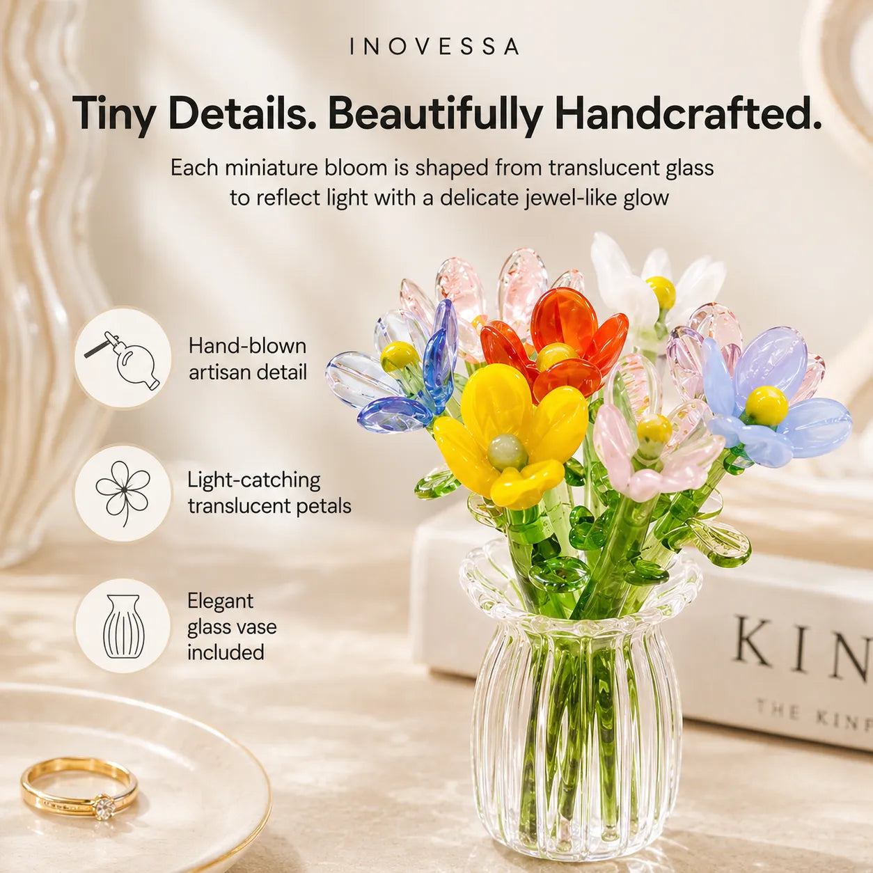 Conjunto de Flores de Vidro em Miniatura Floria