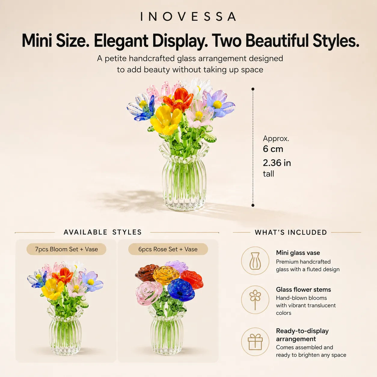 Conjunto de Flores de Vidro em Miniatura Floria