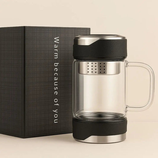 Caneca de Vidro para Chá Dylan – Caneca Térmica com Alça e Infusor