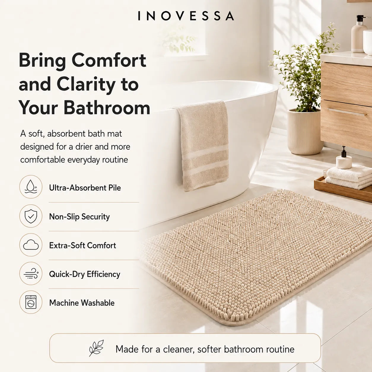 Tapete de Banheiro Absorvente em Chenille Kaelis