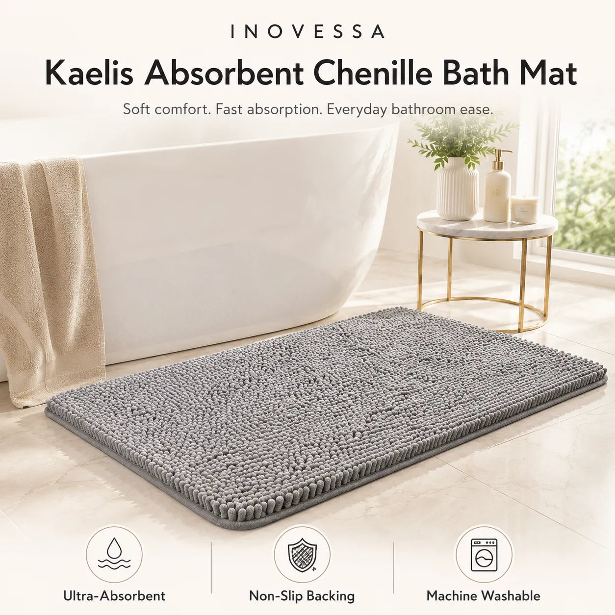 Tapete de Banheiro Absorvente em Chenille Kaelis