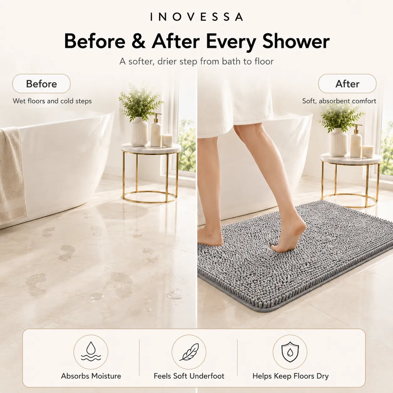 Tapete de Banheiro Absorvente em Chenille Kaelis