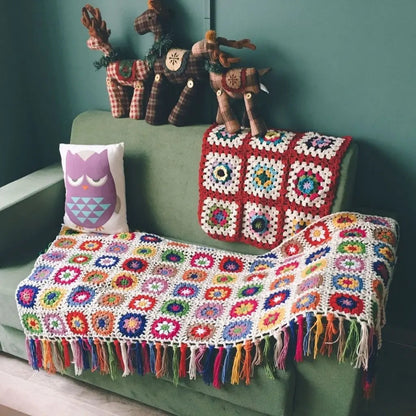 Manta Boho Tecida à Mão com Franjas – Estampa Floresta
