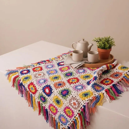 Manta Boho Tecida à Mão com Franjas – Estampa Floresta