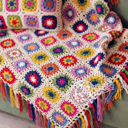 Manta Boho Tecida à Mão com Franjas – Estampa Floresta