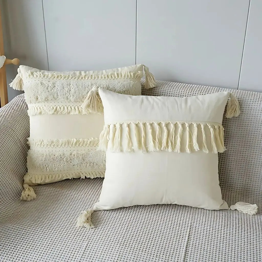 Coleção de Fronhas com Tufos e Franjas Boho