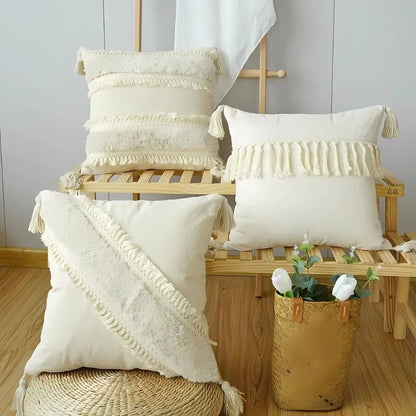 Coleção de Fronhas com Tufos e Franjas Boho