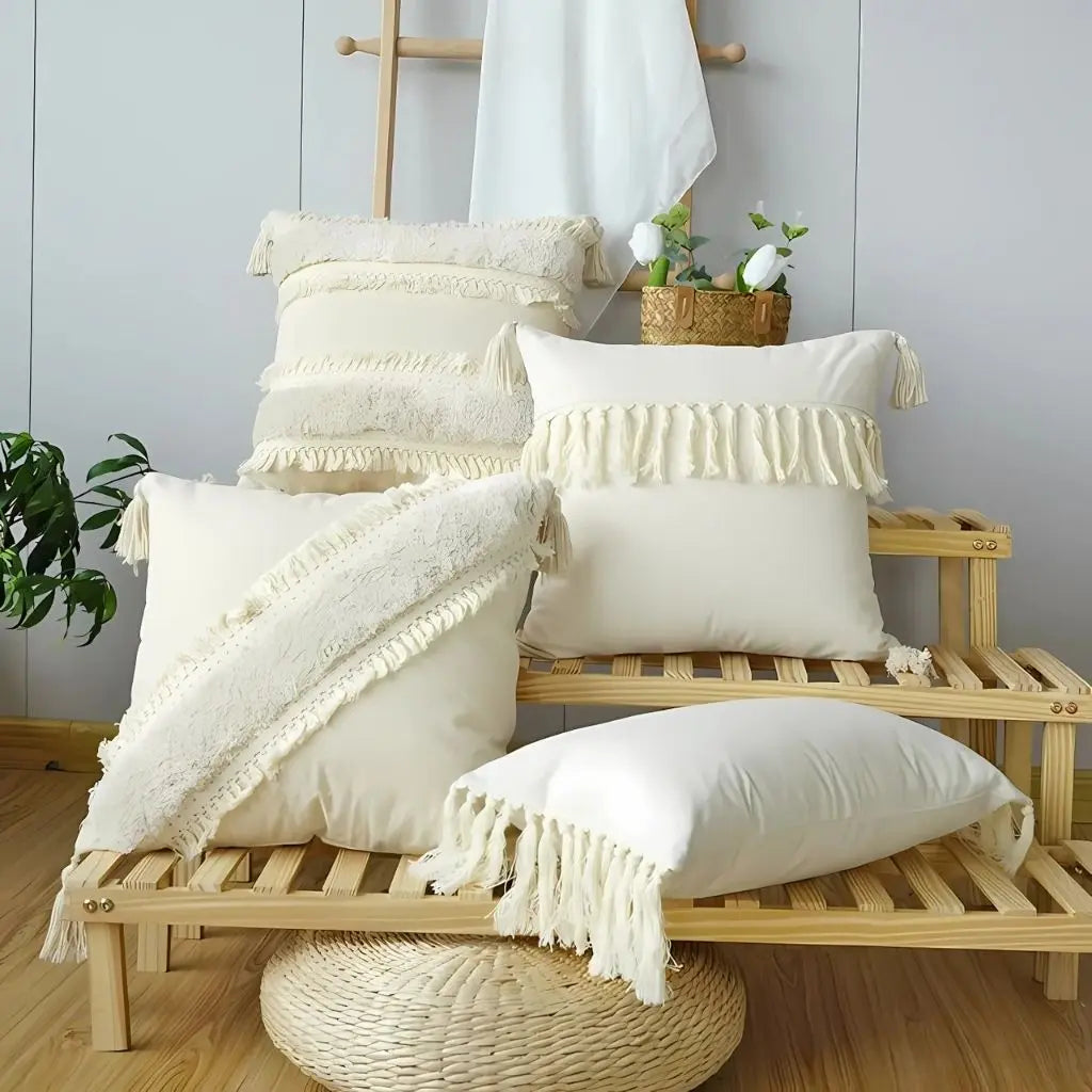 Coleção de Fronhas com Tufos e Franjas Boho