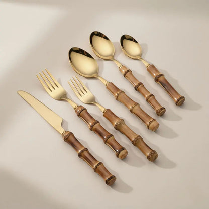 Conjunto de Talheres com Cabo de Bambu Isabella