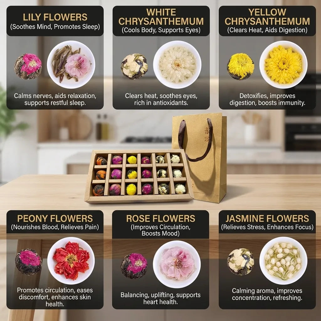 Bolas de Chá (18 Unidades) Flor que Desabrocha – Bola de Dragão Pu-erh de Chá