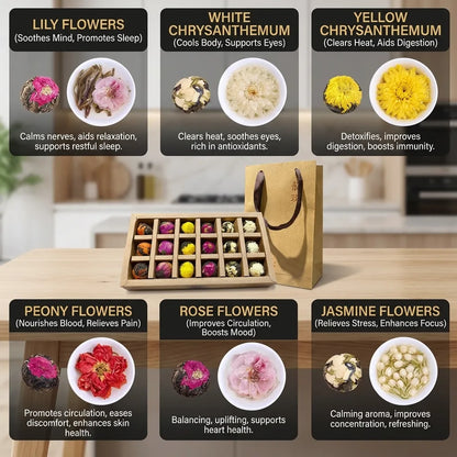Bolas de Chá (18 Unidades) Flor que Desabrocha – Bola de Dragão Pu-erh de Chá