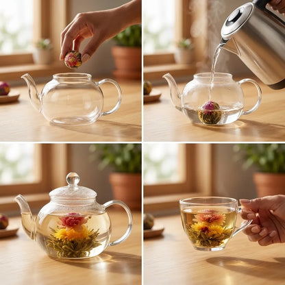 Bolas de Chá (18 Unidades) Flor que Desabrocha – Bola de Dragão Pu-erh de Chá